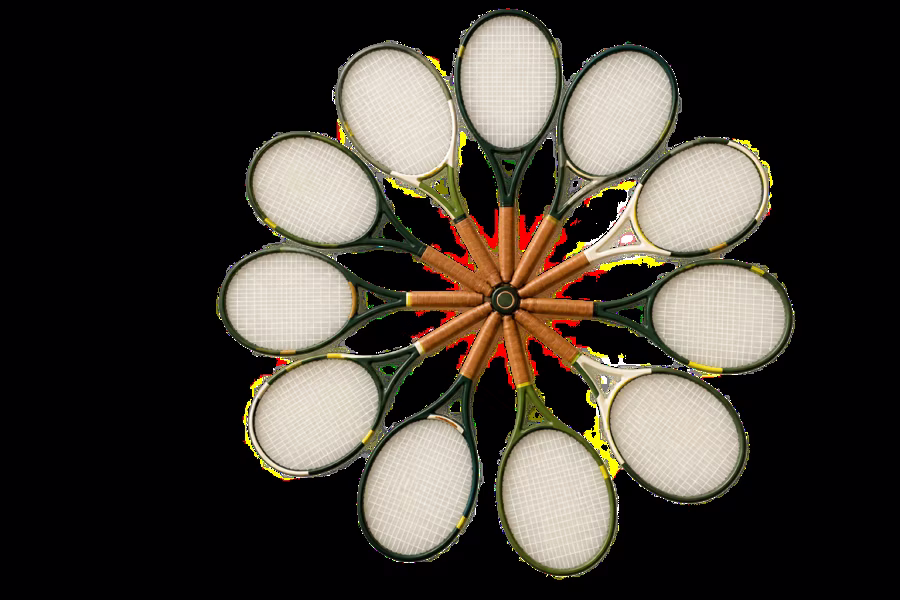 A circle made from tennis racquets